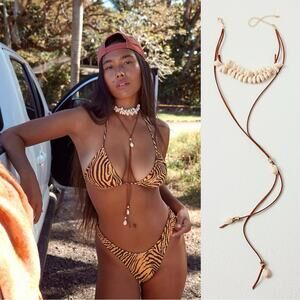 Free People Katie Leather Shell Choker NWT Layered Necklace Beach Bohemian Surf